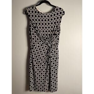 Lauren Ralph Lauren Dress Black White Gathered Ruched Cap Sleeve A-line Shift 12